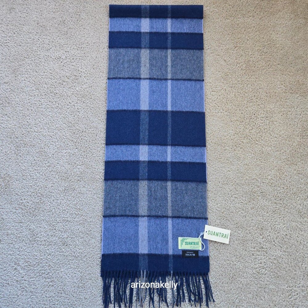 NWT Wool Blue & Grey Plaid Scarf Suantrai of Ireland - Picture 6 of 10